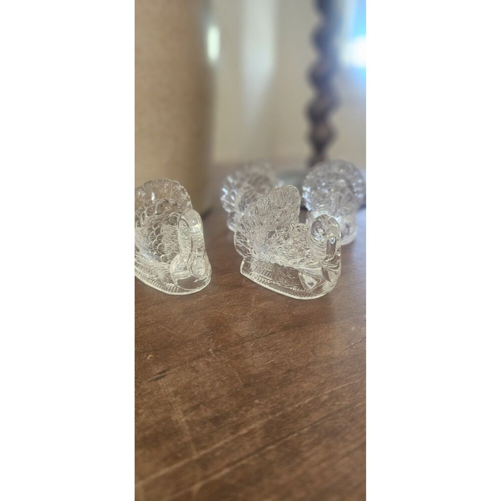 Williams Sonoma Clear Glass Turkey Tiny Taper Candle Holder Set Of 4